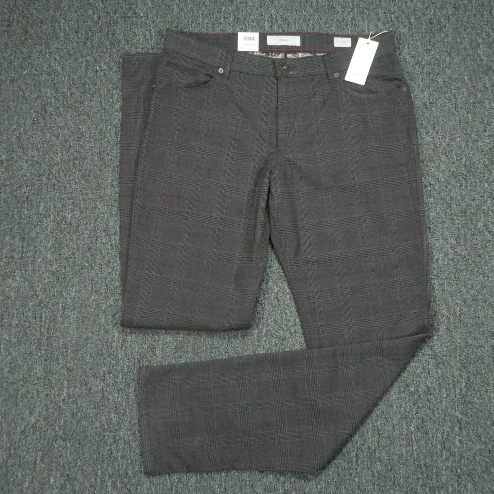 Brax Pants Mens 36x34 Gray Plaid Cooper Fancy Woo Look 2.0 Trouser Chino NWT